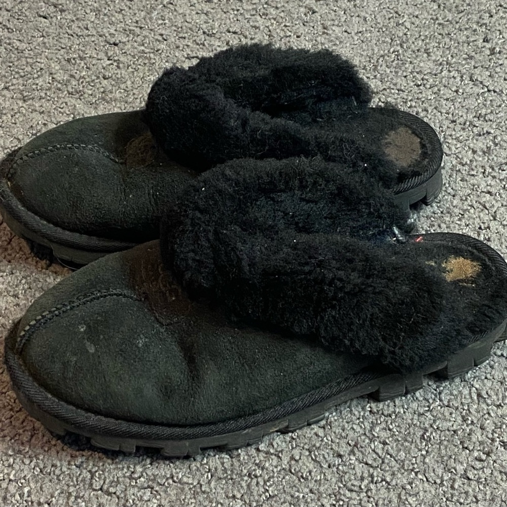 Ugg Australia Womens Size 6 Coquette Suede Fur Black Slippers